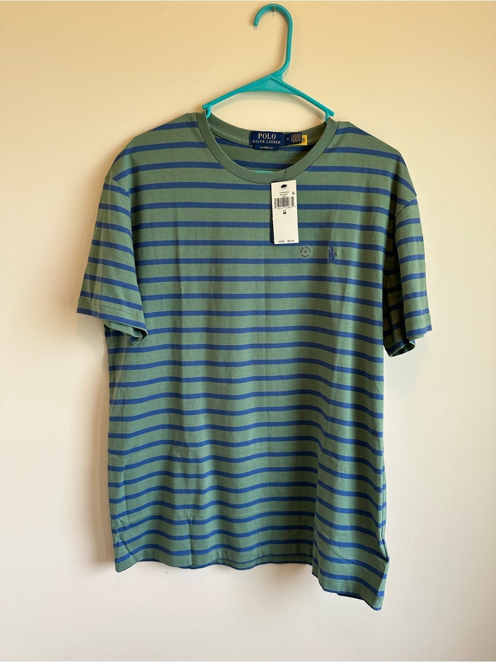 NWT Men’s M Polo Ralph Lauren Classic Fit GreenBlue Striped Cotton Jersey TShirt